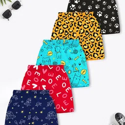 YK X Trampoline Pack Of 5 Kids Graphic Printed Mid-Rise Cotton Shorts-40