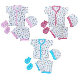 BAESD Kids Pack Of 3 Pure Cotton Shirt With Shorts Caps & Mitten-57