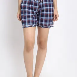 Secret Wish Women Navy Blue Checked Shorts-image-13