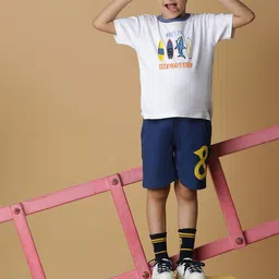 TALES & STORIES Boys Navy Blue Cotton Printed Shorts-image-84