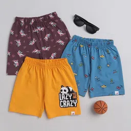 BUMZEE Infant Pack Of 3 Graphic Printed Mid Rise Knitted Cotton Shorts-picture-0