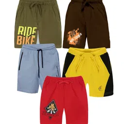 KiddoPanti Pack Of 5 Boys Typography Printed Cotton Regular Shorts-17