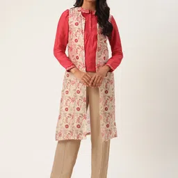 ROOTED Women Off-White & Pink Floral Printed Shrug-21