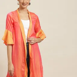 Qurvii Women Orange & Mustard Colourblocked Shrug-97