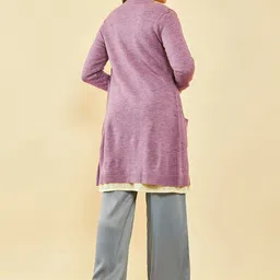 Soch Self Design V-Neck Longline Acrylic Open Front Sweater image 4