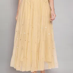 W Women Gold-Colored Sequinned Maxi Skirt-image-34