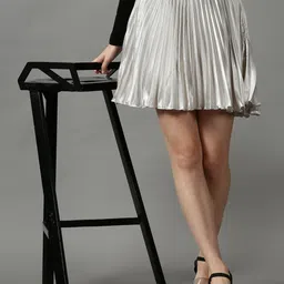 SHOWOFF Women Silver Mini Flared Skirt-image-60