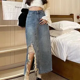 StyleCast x Revolte Women Distressed A-Line Midi Skirt-image-20