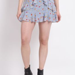 La Zoire Women Blue & Red Printed Mini Layered Skirt-image-76