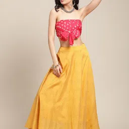 Varanga Women Mustard Yellow Printed Pure Silk Flared Maxi-Skirt-picture-1