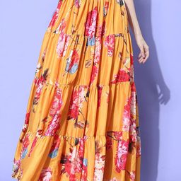 Varanga Floral Printed Tiered Flared Maxi Skirt-image-32