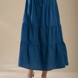 B.Copenhagen Women teal Solid Pure Cotton Maxi Flared Skirts-image-45