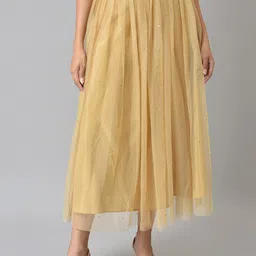 W Women Gold Sequined Midi Skirt-image-35