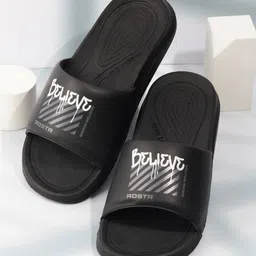 The Roadster Lifestyle Co. Men Black Active Graphic Printed Slider-20