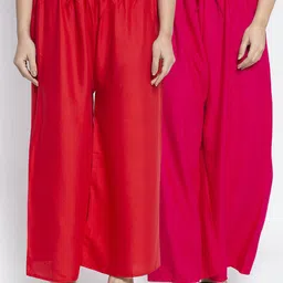 Jinfo Women Red & Magenta 2 Knitted Ethnic Palazzos-19