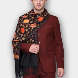 WEAVERS VILLA Men Black & Peach-Coloured Embroidered Stole-picture-11
