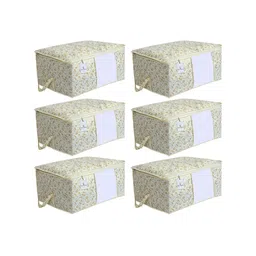 Kuber Industries Set Of 6 White & Brown Metallic Printed Underbed Storage Bags With Transparent Window-12