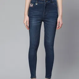Hubberholme Women Navy Blue Comfort Slim Fit Light Fade Printed Stretchable Jeans-image-74