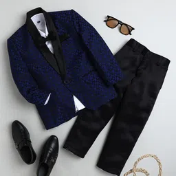 Jeetethnics Boys Navy Blue & Black Checked 4-Piece Single-Breasted Suits-9
