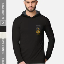 BULLMER Men Pack Of 2 Black & Light Green Front & Back Printed Hooded Sweatshirts-image-56