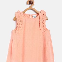 MINI KLUB Girls Peach-Coloured Self Design Pure Cotton A-line Top-picture-15