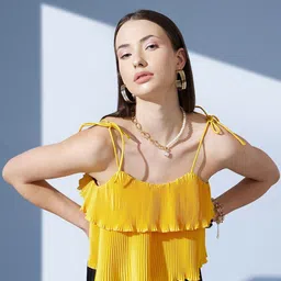 STREET 9 Yellow Shoulder Straps Accordion Pleats Tiered Top-picture-57