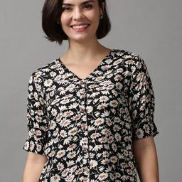 SHOWOFF Women Black & Cream-Coloured Floral Printed Top-image-49