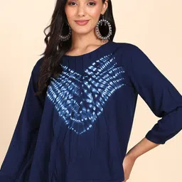 Maaesa Tie and Dye Round Neck Pleated A-Line Top-image-35