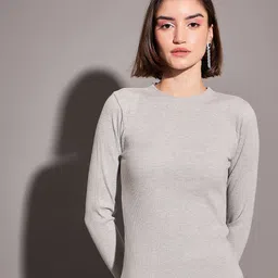 SASSAFRAS Grey Long Sleeves High Neck Fitted Top-image-28