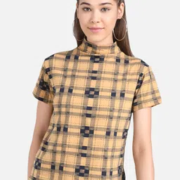Kotty Women Beige Checked Pure Cotton Top-picture-27