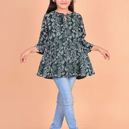 BAESD Girls Floral Printed Tie-Up Neck Longline Peplum Top-9