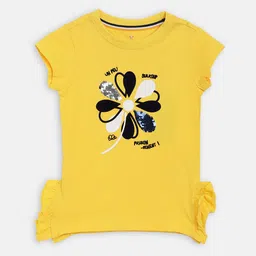 ELLE Girls Yellow Printed Pure Cotton Top-image-63