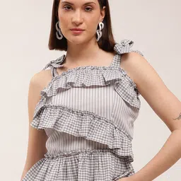 ELLE White & Grey Striped Tiered Top-image-81
