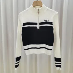 StyleCast Girls White & Black Striped Regular Top-image-15