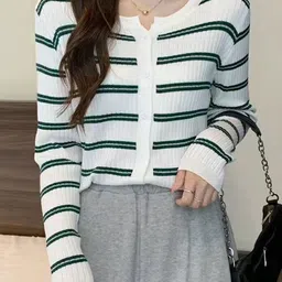 StyleCast Girls White Striped Front-Open Sweatshirt-image-93