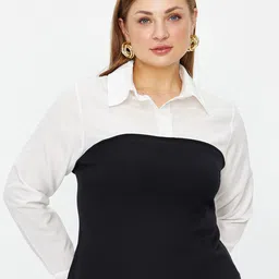 Trendyol Plus Size Colourblocked Cuffed Sleeves Shirt Style Top-picture-6