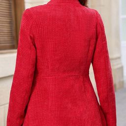 Stylecast X KPOP Red Checked Lapel Collar Open Front Jacket image 4