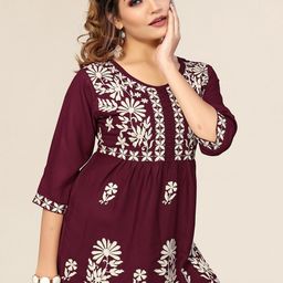 Winza Designer Women Maroon Floral Embroidered Top-image-11