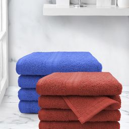 Aura Blue & Rust Red Set Of 8 Solid 500 GSM Cotton Hand Towels-29