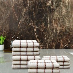 Athom Living White & Brown 12 Pieces Striped Quick Dry Cotton Hand Towels-image-84