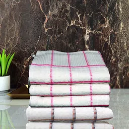 Athom Living White & Pink 4 Pieces Checked 210 GSM Pure Cotton Quick Dry Hand Towels-picture-36