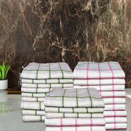 Athom Living White & Green 24 Pieces Striped Cotton Hand Towels-image-64