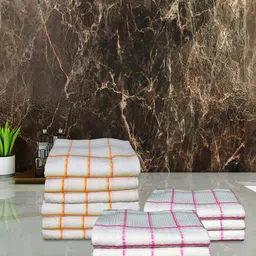 Athom Living White & Pink 12 Pieces Streped 210 GSM Quick Dry Pure Cotton Hand Towels-12