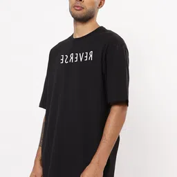 Mad Over Print Men Black Typography Printed Drop-Shoulder Sleeves Oversized Cotton T-shirt-image-60