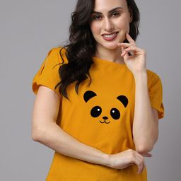 Friskers Women Gold-Toned Kung Fu Panda Printed Cotton T-shirt-image-97