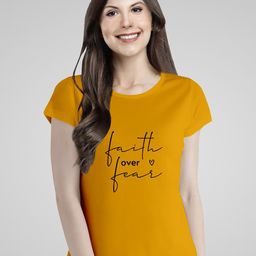 Pootlu Women Yellow Typography Printed Cotton T-shirt-image-82