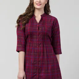 Hive91 Women Maroon & Blue Checked Tunic-picture-41
