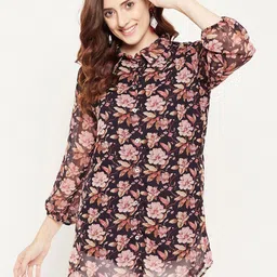 Bitterlime Black & Rust Shirt Collar Printed Tunic-picture-20