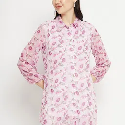 Bitterlime Floral Printed Shirt Collar Tunic-picture-45