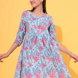 JAIPUR PRIME Floral Printed Pure Cotton A-Line Dress-picture-24